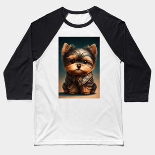 Super Cute Yorkshire Terrier Puppy Portrait Japanese Style Baseball T-Shirt